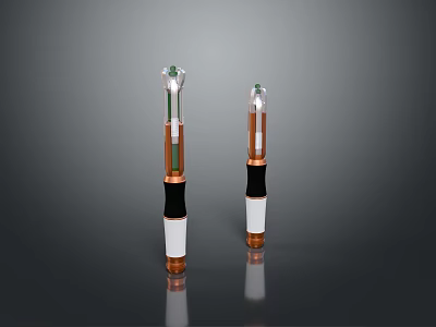 Dual Cylindrical Tools Featuring White Black Copper Sections And Transparent Tops 3d model