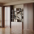 Modern Wooden Bookcase With Symmetric Cabinet Doors Shelves Books And Decorative Vases