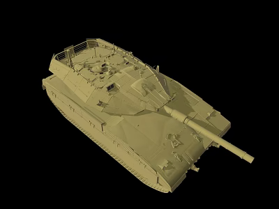 Military Armored Tank Vehicle In Khaki With Turret And Cannon Structure 3d model