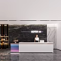Elegant Modern Reception Interior With Marble Wall Display Shelves And Receptionist 3d model