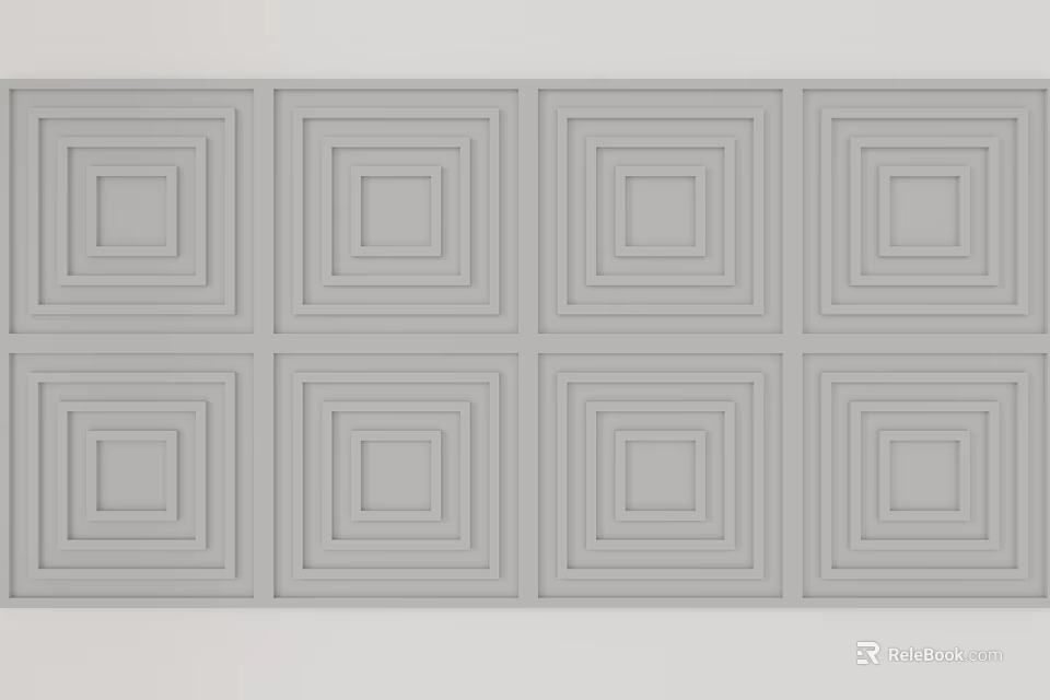 Gray Decorative Carved Wall Panels Neatly Arranged With Nested Square Patterns 3d model