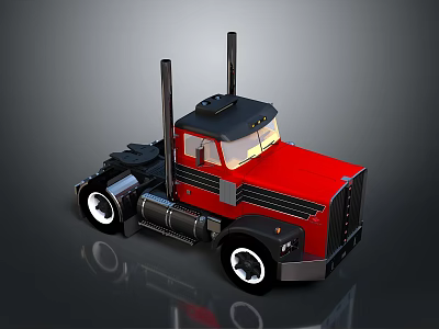 Red Truck Cab With Black Exhaust Pipes And Cartoon Style Design 3d model