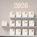Decorative Ornament Set With 2026 Neon Light And Multi Layer Shelves Holding Cartoon Calendars
