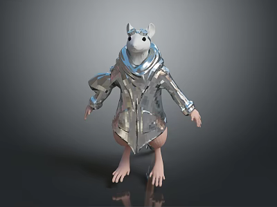Game Movie Character Rat Wearing Silver Metallic Shiny Coat With White Fur Big Ears 3d model