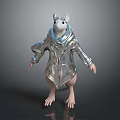 Game Movie Character Rat Wearing Silver Metallic Shiny Coat With White Fur Big Ears