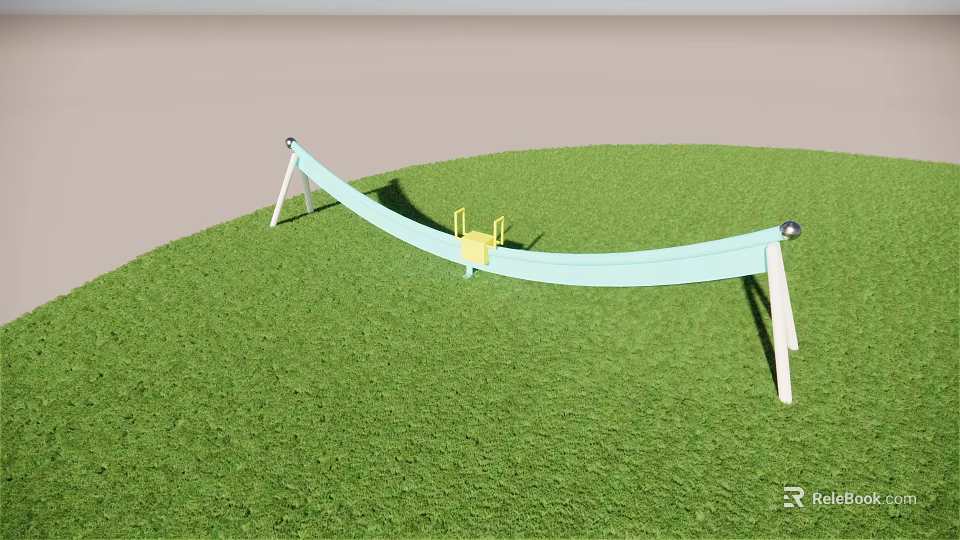 Outdoor Play Structure on Green Grass with Light Blue Curved Design and Yellow Components 3d model 