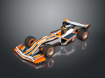 Orange And White Streamlined Formula Race Car With Aerodynamic Body Design 3d model