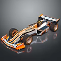 Orange And White Streamlined Formula Race Car With Aerodynamic Body Design