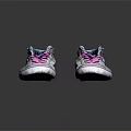 High Top Shoes With Pink Laces Silver Gray Upper Distressed Design And White Sole