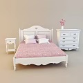 Cozy White Double Bed with Heart Headboard Pink Polka Dot Mattress Nightstand and Dresser