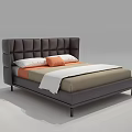 Modern Upholstered Double Bed With Button Tufted Brown Headboard White And Orange Pillows 3d model