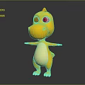 Cute Yellow Cartoon Dinosaur Character With Big Eyes And White Belly Standing Pose