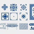Traditional Blue and White Wall Decor With Intricate Patterns And Various Shapes 3d model