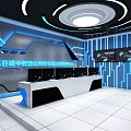 Modern Control Room Interior With Multiple Screens Data Charts Blue Lighting And Control Console 3d model