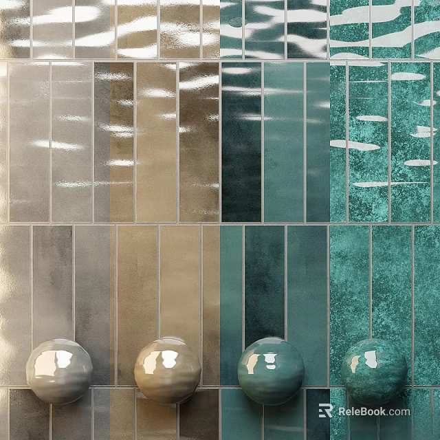 Various Colored Glossy Ceramic Wall Tiles With Grey Gold Teal Hues For Interior Decoration Design 3d model 