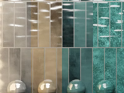 Various Colored Glossy Ceramic Wall Tiles With Grey Gold Teal Hues For Interior Decoration Design 3d model