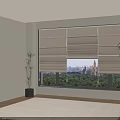 Elegant Beige Roman Shades Window Curtains With City View And Greenery