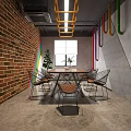 Modern Conference Room Interior With Brick Wall Colorful Pipes World Map And Green Plant