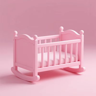 Cute Pink Rocking Baby Crib With Spherical Knobs And Soft Mattress 3d model