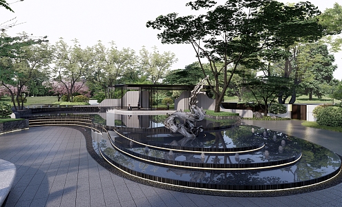 Modern park landscape gallery curved waterscape sculpture 3d model