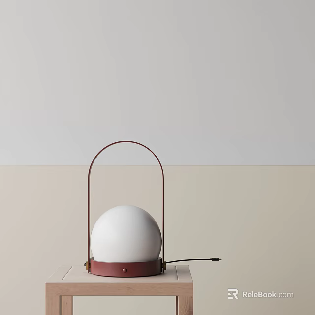 Minimalist Table Lamp With Red Handle And White Spherical Lampshade 3d model