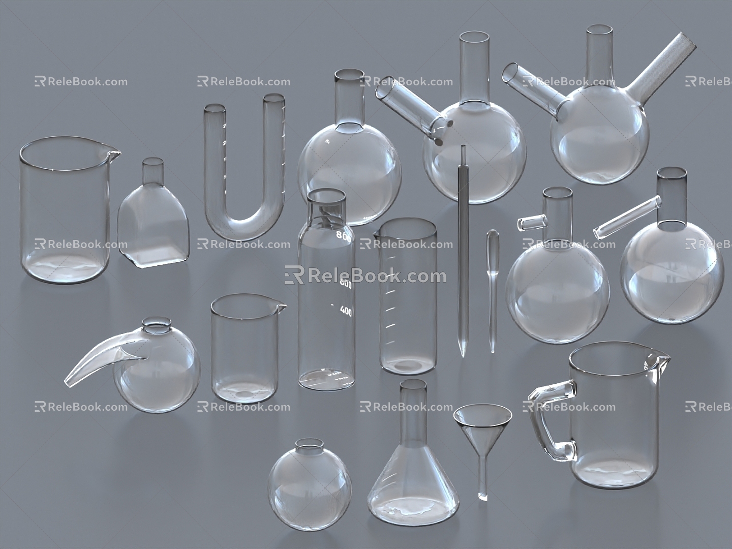 Experimental equipment, experimental equipment, experimental props, beakers, test tubes, flasks, funnels, measuring cylinders, conical flasks 3d model