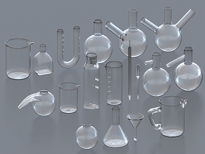 Experimental equipment, experimental equipment, experimental props, beakers, test tubes, flasks, funnels, measuring cylinders, conical flasks 3d model