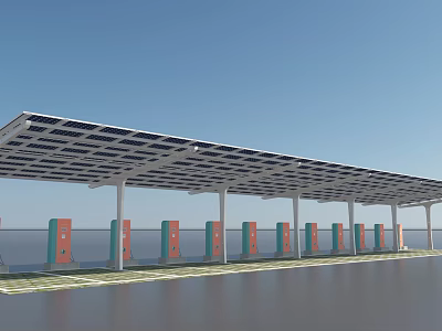 Waterfront EV Charging Station With Solar Panel Roof And Multiple Charging Ports 3d model