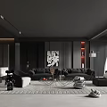 Modern Dark Living Room Interior With Large Sofa Abstract Artwork And Area Rug