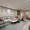 Modern Home Furniture Store Interior with Sofa Coffee Table TV Cabinet and Decorative Displays