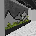 Modern Office Landscape With Curved Wall Decor Green Plants Stone Accents And Recessed Lighting