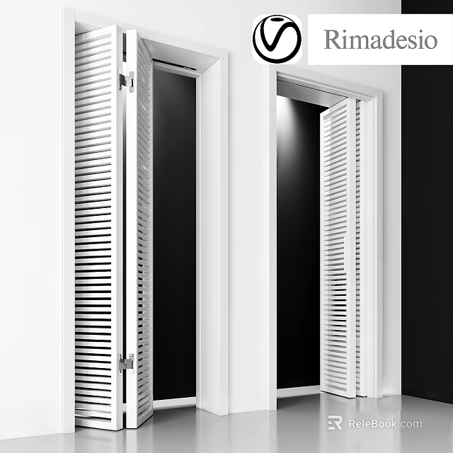 Swing Door With White Louvered Design In Modern Interior Sleek Frame Open Position 3d model 