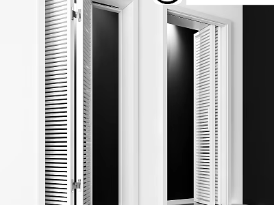 Swing Door With White Louvered Design In Modern Interior Sleek Frame Open Position 3d model
