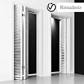 Swing Door With White Louvered Design In Modern Interior Sleek Frame Open Position