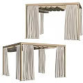 Elegant Wooden Canopy Bed Frame With Beige Curtains For Bedroom Decoration