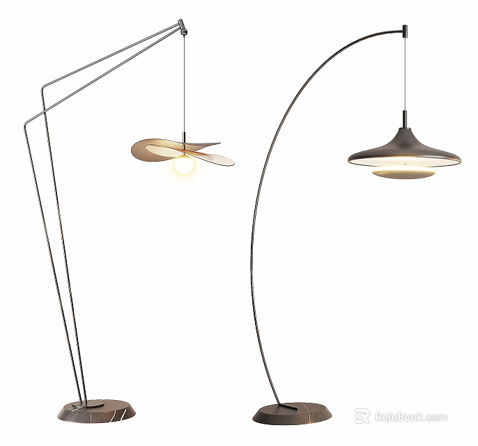 Modern Arc Floor Lamps With Sleek Metal Frame And Unique Shade Design For Home 3d model 