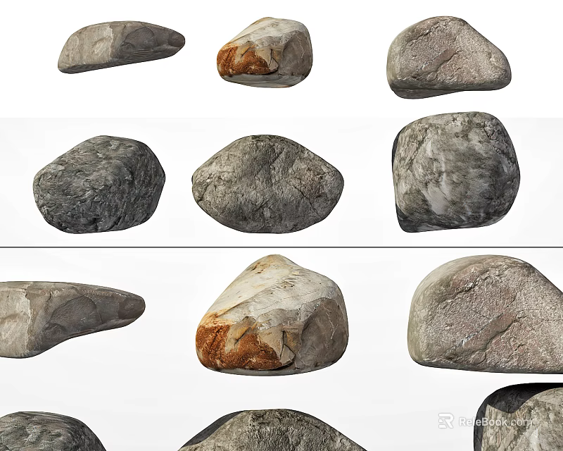 Natural Stone And Wood Elements With Diverse Shapes Textures And Colors 3d model 