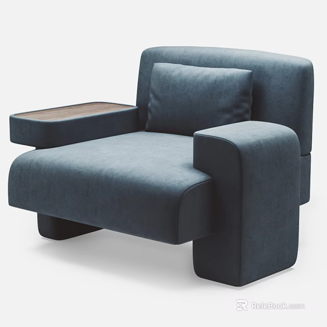 Navy Blue Fabric Single Sofa With Square Arms Side Tray And Modern Design 3d model