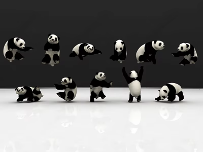 Various Reptiles in Different Poses on Black Background and White Floor 3d model