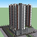 Modern Twin High Rise Residential Buildings Exterior With Greenery And Ground Facilities