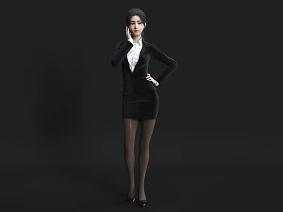 Business Woman in Black Blazer Skirt White Shirt with Stockings High Heels on Black Background 3d model