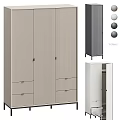 Modern Wardrobe With Vertical Stripe Design Multiple Colors Drawers And Storage Doors