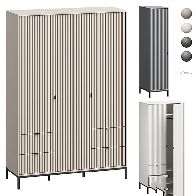 Modern Wardrobe With Vertical Stripe Design Multiple Colors Drawers And Storage Doors 3d model