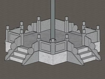 Traditional Hexagonal Stone Base Structure With Steps And Decorative Pillars 3d model