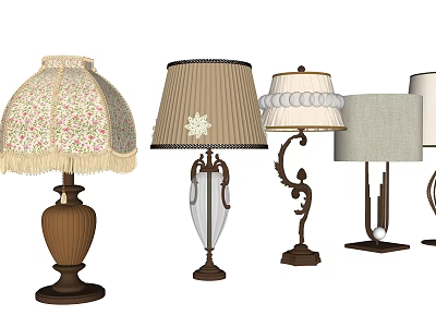 Various Table Lamps With Decorative Shades And Different Base Styles For Home Decor 3d model