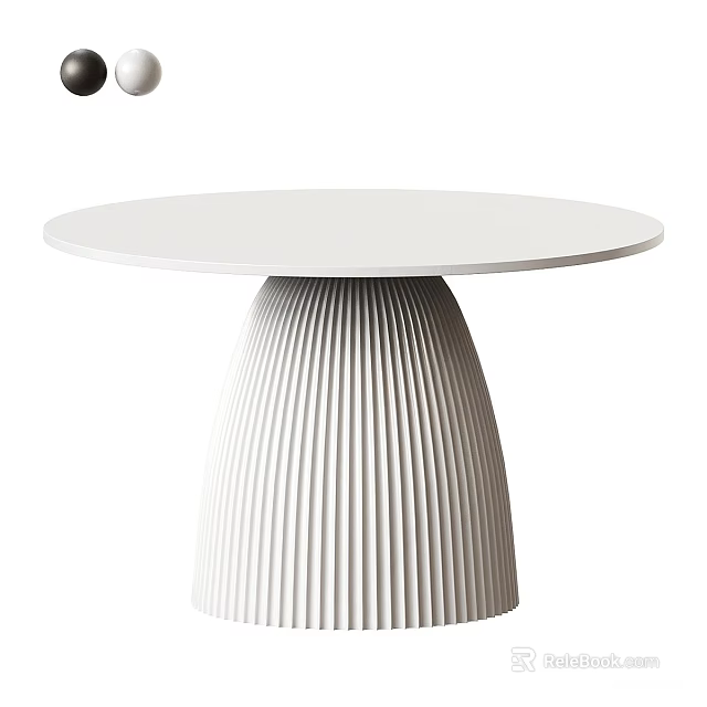 Modern Minimalist Round Dining Table With White Tabletop And Fluted Pedestal Base 3d model