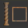 Wooden Lighting Combination With Twisted Column And Square Frame For Home Decor 3d model