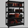 Heavy Duty Multi Tier Garage Storage Shelf With Tire Toolbox Oil Cans And Generator