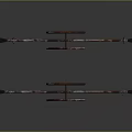 Two Red Curved Support Structures With Black And Orange Parts On Gray Background
