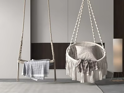 Indoor Fringed Hanging Chairs With Suspended Frame Towel And Blanket Minimalist Design 3d model